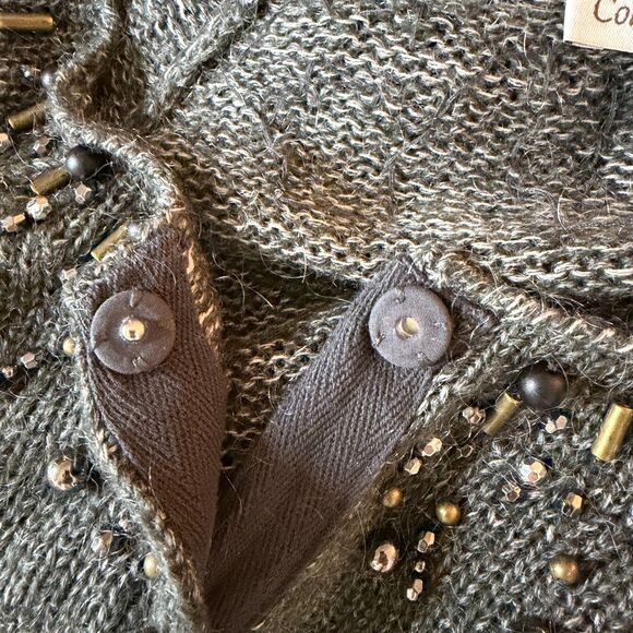 Coldwater Creek Cardigan Sweater Embellished Bead Gray L 14 16 bv - Picture 5 of 8